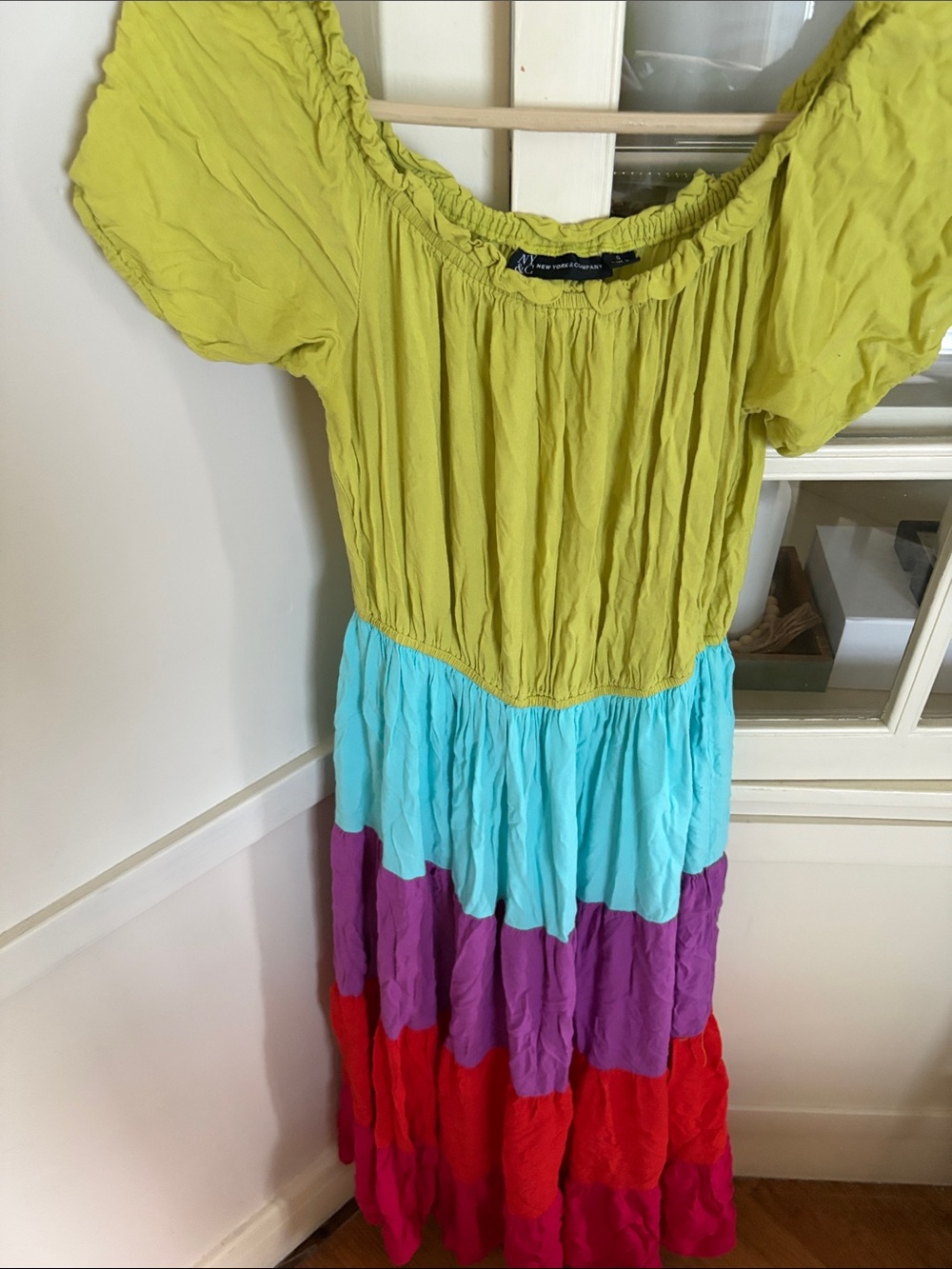 Colorblock Tiered Dress - Lime, Aqua, Purple & Red